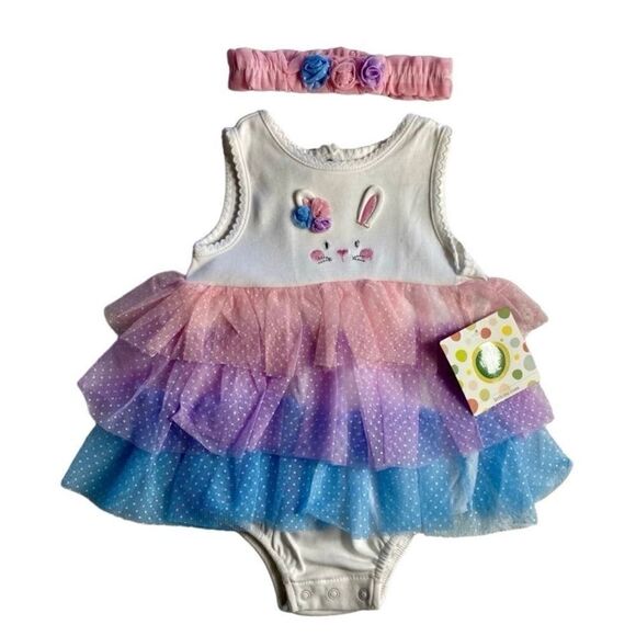 Little Me Baby Girls 12 Months Multi Tier Popover and Matching Headband - Picture 1 of 12